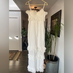 Commense White Ruffle Lace Maxi Dress S Women’s NWT